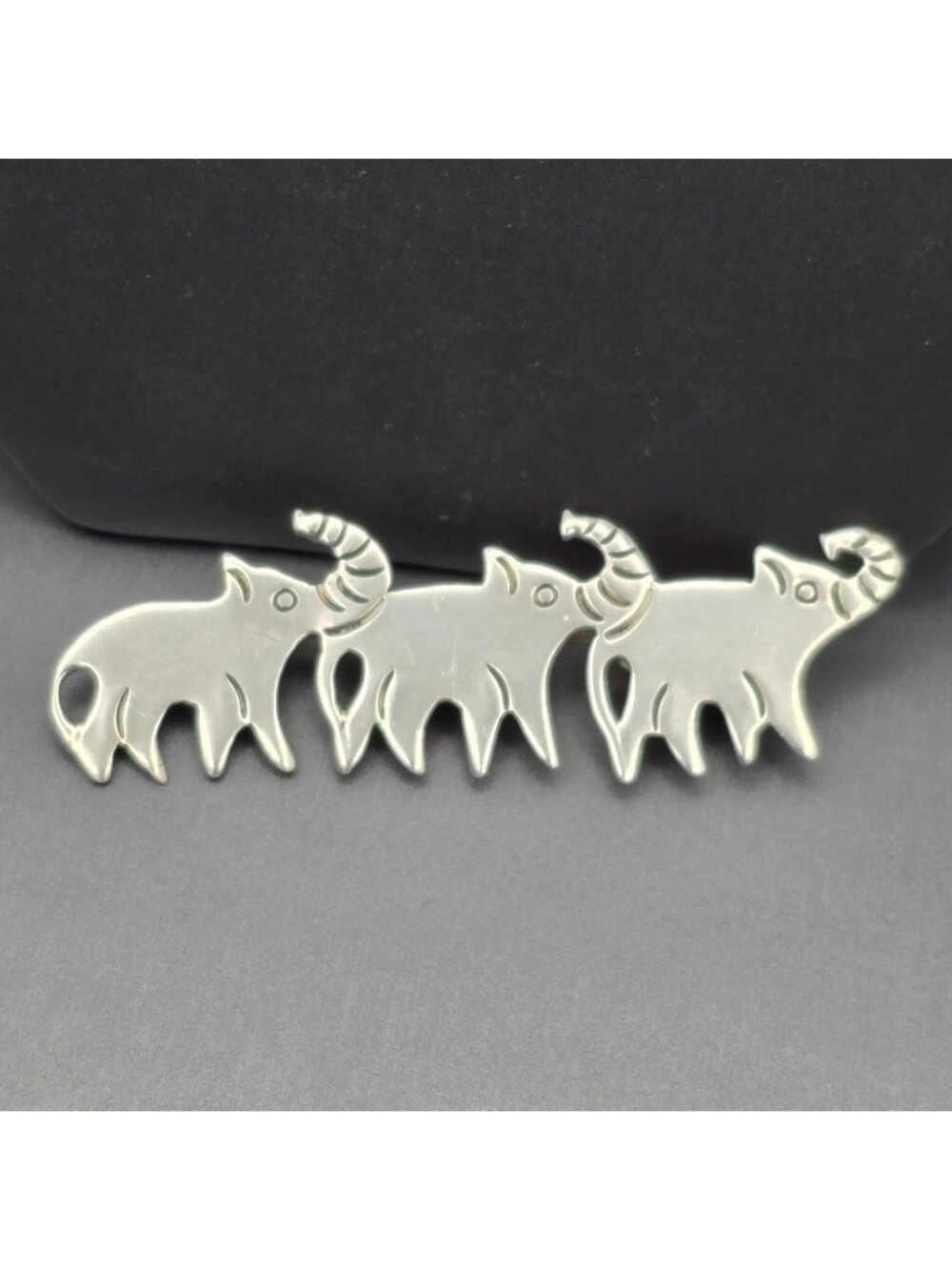 VTG Taxco Sterling Silver 925 Elephant Trio Brooch 3" TA-75 Raised Trunks 14.66g